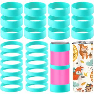 Yoande 24 Pcs Silicone Bands for Sublimation Cups Silicone Bands 2 Size Elastic Heat Resistant Thick Ring Rubber Bands Holder Tumbler Printing Band for Wrapping Cup Prevent Ghosting DIY Craft (Blue)