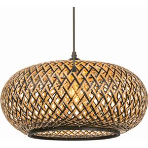 Arturesthome Bamboo Woven Pendant Light for Kitchen Island, Hand-Woven Black Shades Chandelier, Handmade Hanging Lights Crafts Lampshade, 50cmx25cm