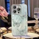 2 x for iPhone 16 Pro Butterfly Design Case, Cute Bling Shiny Glitter Camera Shockproof Protective Phone Cases Cover for Women Girls (Green)