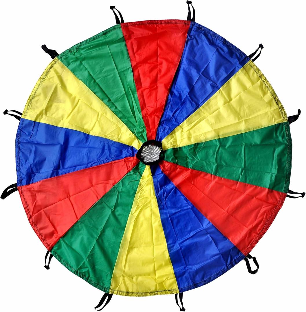 GSi Kids Play Parachute Rainbow Parachute Toy Tent Game for Children Gymnastics Cooperative Play and Outdoor Playground Activities (12 Feet)