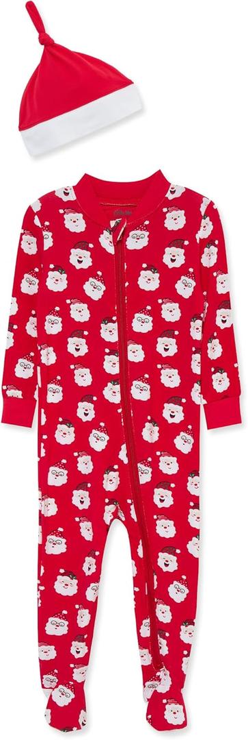 Little Me Clothes for Baby Boys' and Girls' Holiday Footies and Cap Set Romper Sleeper, Newborn to 18 Months (Lipstick Red Santa)