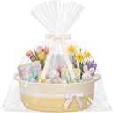 Colingmill Graduation Woven Large Gift Basket Empty with Ribbons Bow Tie Bag, Graduation Empty Decorative Chest Box, Woven Rope Storage with Handles Home Decor(14 x 10 x 5.5 Inch,Light Yellow White)