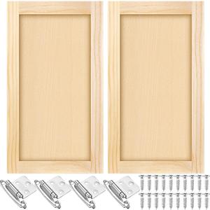 Cinnvoice 2 Pcs 15.5'' W x 29'' H Unfinished Pine Kitchen Cabinet Door Replacement with 4 Pcs Cabinet Hinges Wood Shaker Door Front Replacement for Kitchen, Bathroom, Vanity