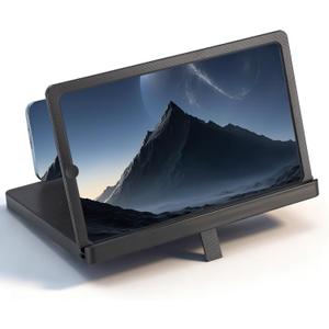 2026 New HD Big Screen Cell Phone Screen Magnifier - Foldable Phone Stand & Movie Amplifier, Portable 3D Screen Magnifier for Travel & Elderly (Black, 12 in)