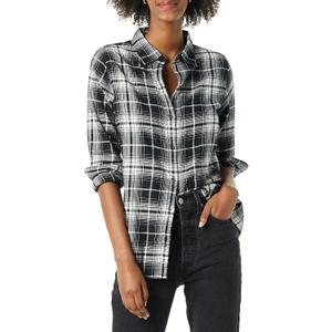 Amazon Essentials Womens Regular-Fit Long-Sleeve Lightweight Plaid Flannel Shirt (Medium, Black White Large Plaid)