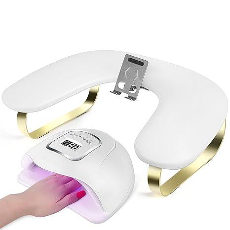 Nail Arm Rest with Rotating Phone Holder, Arm Rest for Nails Tech, PU Leather Nail Tech Arm Rest, UShaped Hand Rest for Nails Tech, Manicure Hand Rests for Foot Hand Stand, White