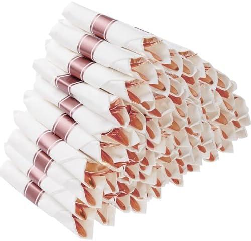 Goodluck 100 Pack Pre Rolled Rose Gold Plastic Silverware, Wrapped Plastic Cutlery Set with Napkin Include 50 Forks, 50 Knives, 50 Spoons and 50 Napkins, Fancy Disposable Silverware for Party, Wedding Goodluck 100 Pack Pre Rolled Rose Gold Plastic Silverware, Wrapped Plastic Cutlery Set with Napkin Include 50 Forks, 50 Knives, 50 Spoons and 50 Napkins, Fancy Disposable Silverware for Party, Wedding