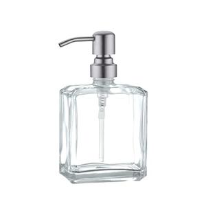 Kmeino Square Clear Glass Dish Soap Dispenser, Antique Design Refillable Hand Soap Dispenser with Rust Proof Stainless Steel Pump, 13.5 oz Lotion Dispenser for Bathroom Vanity, Kitchen Countertop