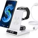 Wireless Charger for Samsung Charging Station with Clock for Samsung Galaxy S25 Ultra/S24 Ultra/Z Flip 7/Z Fold 6/Galaxy Bud, 3 in 1 Charger Station Watch Charger for Galaxy Watch 8/7/6/5 Pro (White)