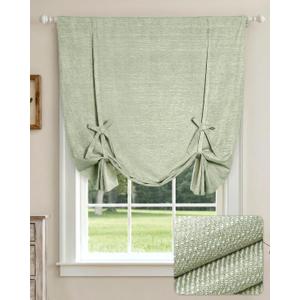 LazBlinds Tie Up Curtains, Linen Blackout Thermal Insulated Balloon Roman Shade Bathroom Window Curtain, Adjustable Rod Pocket Drape for Kitchen, Living Room, Bedroom (31" W x 47" L, Olive)