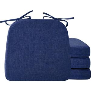 Chair Cushions for Dining Chairs, 2" Thick Seat Cushions for Kitchen Chairs, D-Shaped Chair Pads with Washable Cover, Ties and Non Slip Backing, 17'' x 16'', Set of 4, Blue