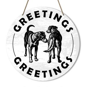 Funny Dog Greetings Welcome Decor Sign, Welcome Sign for Home Front Door Porch, Welcome Home Decor For Outside Entrance Entryway, Housewarming Hanging Decorations Gifts for Dog Owner Lover