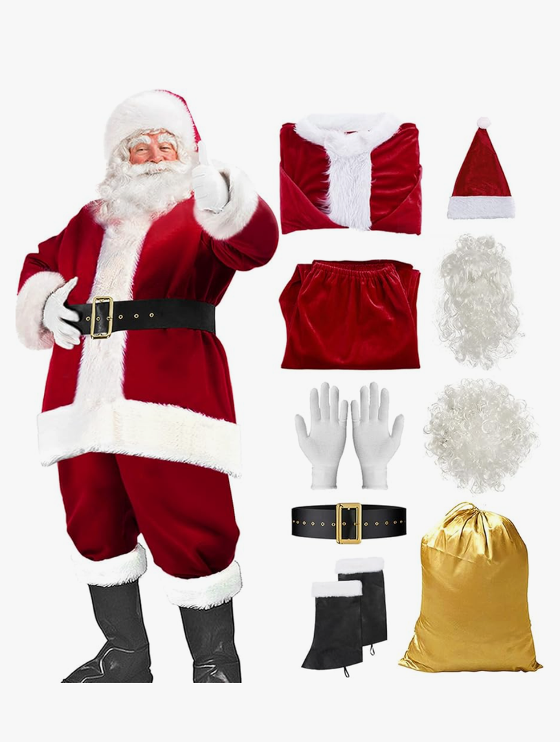 Santa Claus Costume for Men Women Adult - 10pc. Christmas Santa Suit Outfit