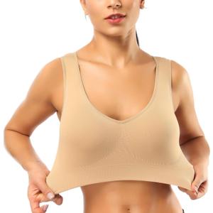 BESTENA Sports Bras for Women, Seamless Comfortable Yoga Bra with Removable Pads (Large, 01-1 Pack Nude)