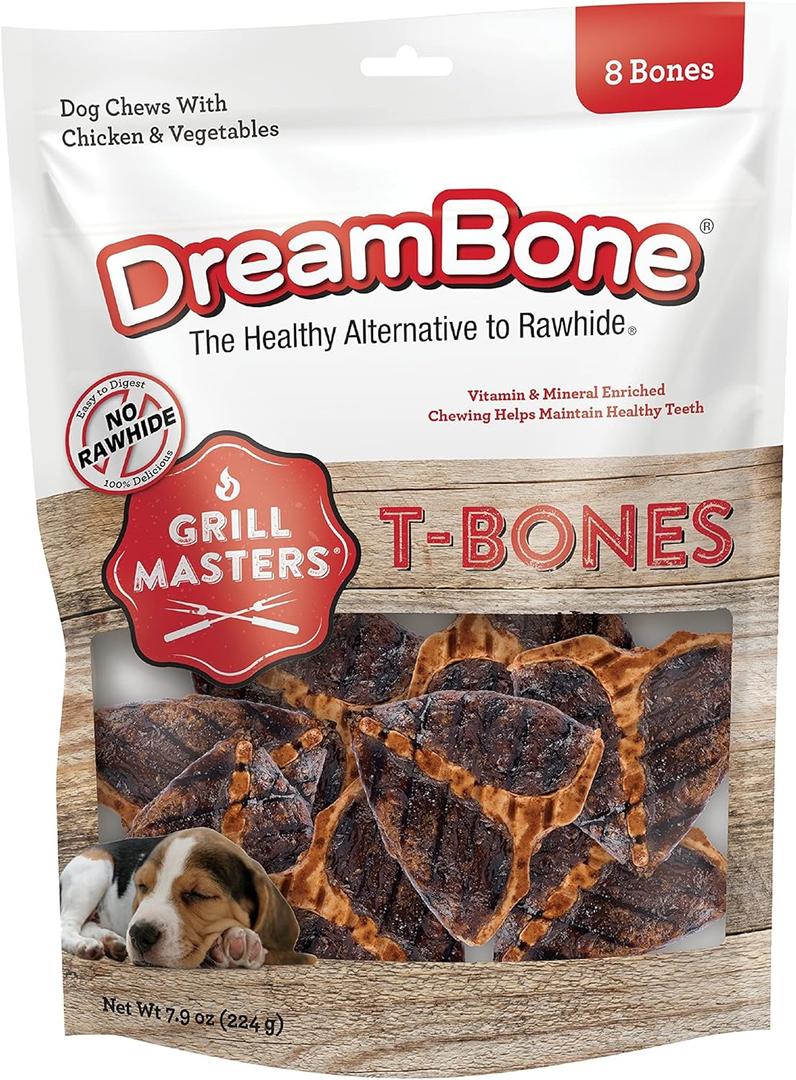 DreamBone Grill Masters T-Bones Rawhide-Free Dog Treats, 8 Count (EXP 02/12/29)