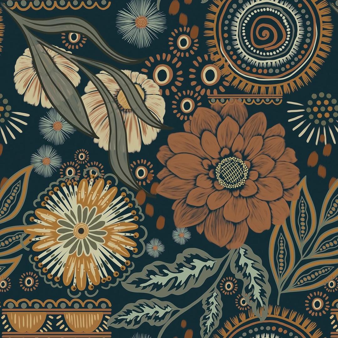 Yasinet Peel and Stick Wallpaper Boho Wallpaper Dark Blue Contact Paper Vintage Waterproof Removable Self-Adhesive Wall Paper for Bathroom/Bedroom/Shelves/Cabinet Vinyl 17.3  196.8  (Dack Blue and Clay Color)