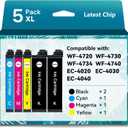 Remanufactured Ink Cartridges for Epson 802XL Ink Cartridges Combo Pack for T802 T802XL for Epson Workforce Pro WF-4740 WF-4720 WF-4734 WF-4730 EC-4020 EC-4030 EC-4040 Printer (5 Pack)