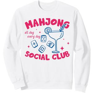 Playing Mahjong Social Club Girls Fun Game Trendy Mahj Lover Sweatshirt, Size M