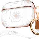 Maxjoy for Airpods Pro 2 Case Cover,Cute Electroplating with Gold Heart Pattern with Lanyard Shockproof Cover for Girls Woman Airpods Pro 2 Generation Case-White Trumpet Flower