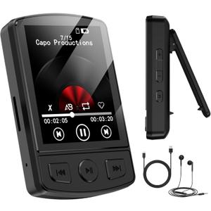 MP3 Player with Clip 64GB Mini MP3 Player with Bluetooth 5.2,Portable MP3 Music Player with Earphones,HiFi-Speaker,FM Radio,Voice Recorder,E-Book for Outdoor,Home,Sporting (Black)