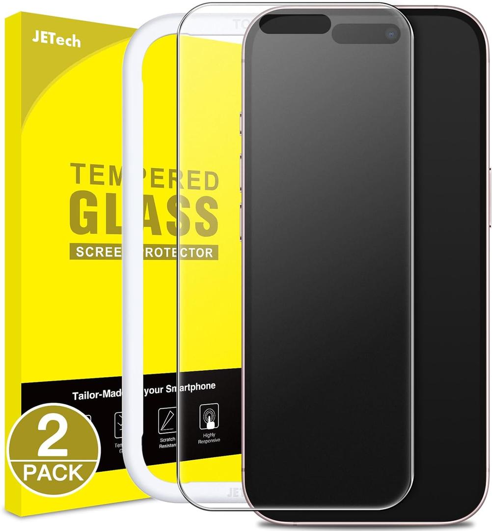 JETech Matte Screen Protector for iPhone 15 6.1-Inch, Anti-Glare 9H Tempered Glass Film, Anti-Fingerprint, Smooth Touch, Easy Installation, Case-Friendly, 2-Pack (Clear)