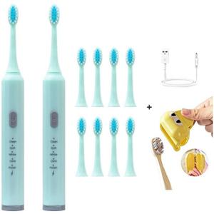 Electric Toothbrush Battery Operated for Adults, 5 Modes USB Rechargeable with 2 Extra Brush Heads, 66000 RPM Battery Operated Toothbrush with 2-Minute Timer, IPX7 Waterproof, Soft Bristles (Green)