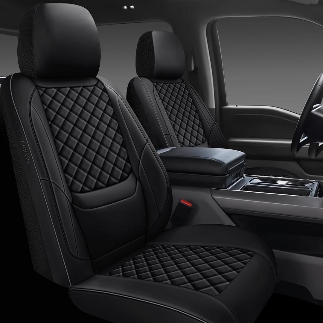 Full Coverage Leather Car Seat Covers Full Set,Waterproof Seat Covers for Cars,SUVs Trucks, Car Seat Cushion,Car Seat Protector with 5 Seats (Black, Full Set(Front and Rear-5 Seats))