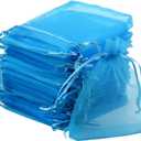 50pcs Organza Bags 3.54''x4.33''(9x11cm) Satin Drawstring Organza Pouch Wedding Party Favor Gift Bag Jewelry Watch Bags-Aqua Blue