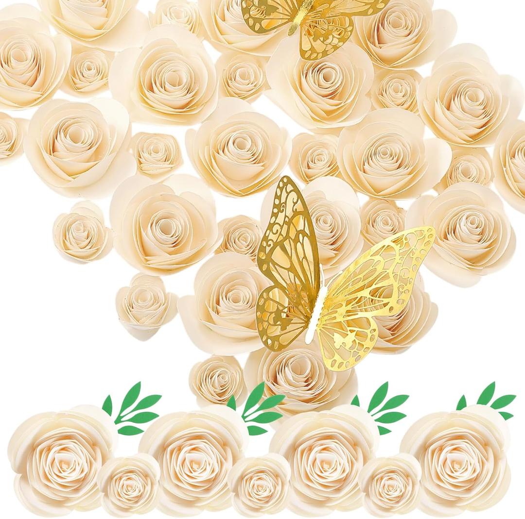 Gilprop 36 Pcs 3D Rolled Artificial Roses Paper Flowers for Crafts Graduation Cap Decoration Wall Decor Mini Crafts DIY Gift for Graduation Wedding Shadow Box Frame Cake Topper