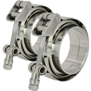 2 X 2.75 inch Quick Release V Band Clamp with Male Female Flanges 304 Stainless Steel for Exhaust Downpipes, 2 Pack