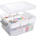 Citylife 17 QT Plastic Storage Box with Removable Tray Craft Organizers and Storage Clear Storage Container for Organizing Bead, Tool, Sewing, Playdoh