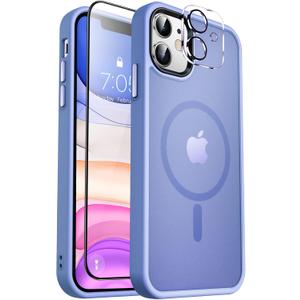 MOCCA Strong Magnetic for iPhone 11 Phone Case,[Compatible with Magsafe][Glass Screen Protector+Camera Lens Protector] Slim Thin Shockproof Cover Case for iPhone 11 6.1 inch, Blue