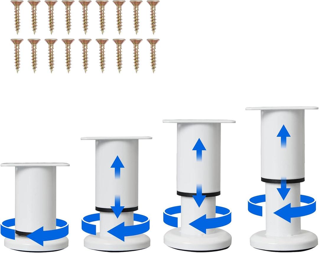 4 Pcs Adjustable Height Furniture Support Legs [with Screws] 3.15-4.72 inch, Metal Heavy Duty Furniture Replacement Legs for Chair/Bed/Sofa/Cabinet/Couch/Dresser/Bed/Table (White)