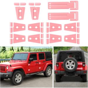 12PCS Full Set Exterior Decoration Trim Kit Compatible with 2007-2018 Jeep Wrangler JK JKU Door Hinge Engine Hood Hinge Tailgate Hinge Cover (Pink)