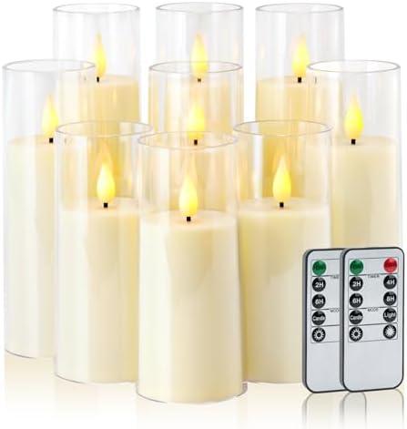 Amagic Ivory Flameless Candles with Remote, Battery Operated Candles with Timer, Acrylic Plexiglass Flickering LED Fake Candle for Wedding, Holiday, Home Decor, Set of 8, D2.2 x H5 6" 7"