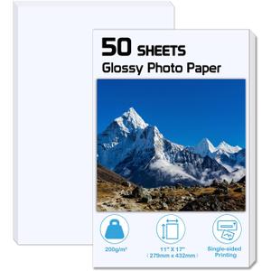ZBEIVAN 11x17 Glossy Photo Paper, 50 Sheets, 11"x17" Inkjet Printer Paper, 200 GSM