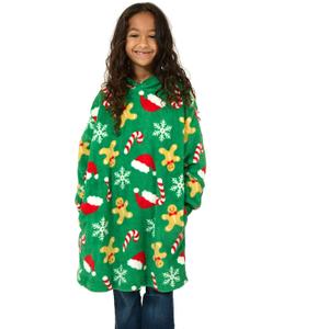 Bioworld Christmas Ginger Bread Candy Cane Green Gamer Oversized Wearable Hoodie Blanket (Small-Medium, Holiday Treats)