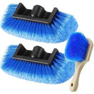 Vesici 2 Pcs 10 Inch Car Wash Brush Head with Soft Detailing Bristle Flow Through Car Cleaning Brush with 1 Pcs Stiff Bristle Wheel Brushes for Motorboat Rv Facades of Houses Wheel Carpet (Blue)