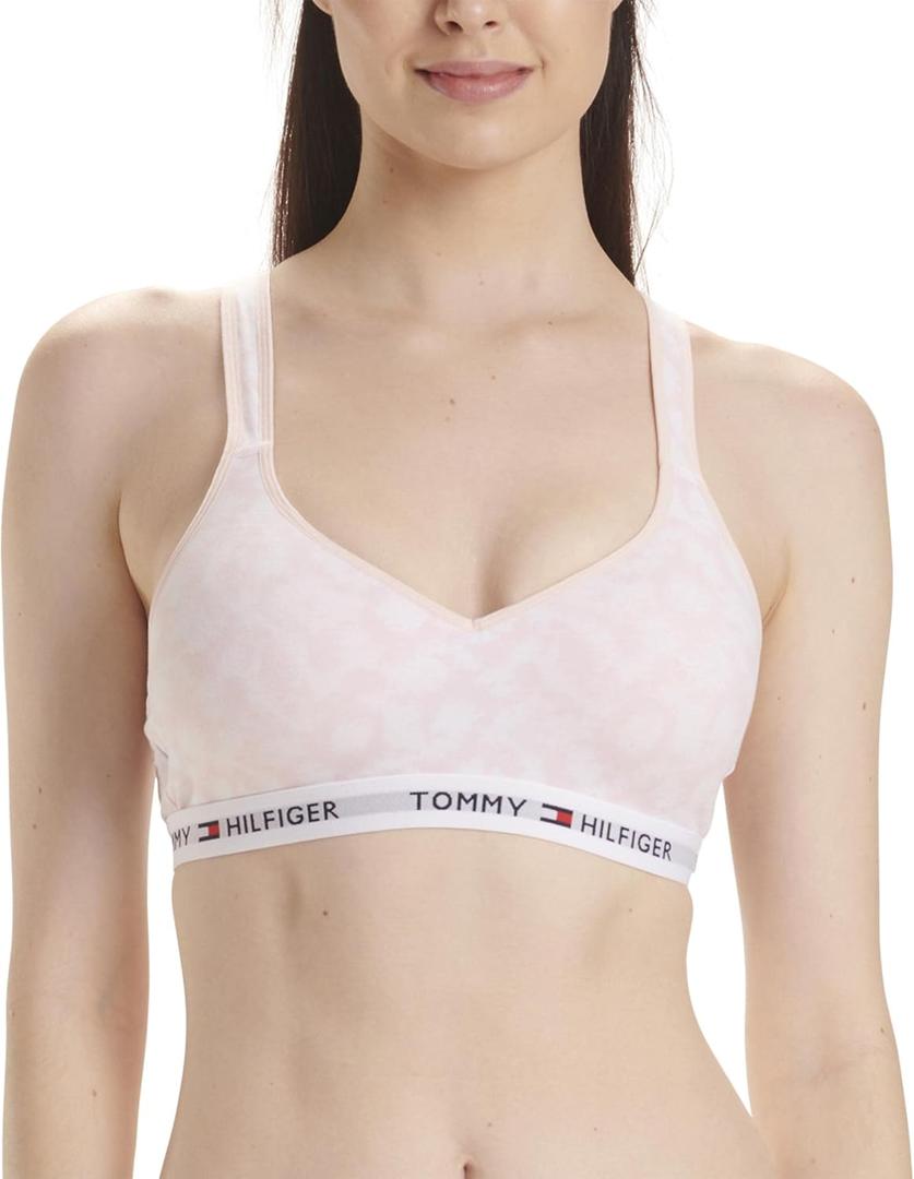 Tommy Hilfiger Womens Light Lift Classic Cotton Bralette Bra (Medium, Round Tie Dye Pink Dogwood)