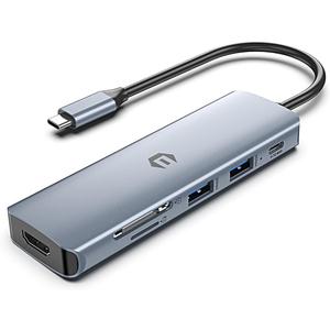 6 in 1 USB C Hub, USB C Hub with 4K HDMI, 100W PD Charger, 3 x USB 3.0, SD and Micro SD Card Reader, Compatible for USB C Laptops Dell XPS/HP/Surface and Other Type C Devices