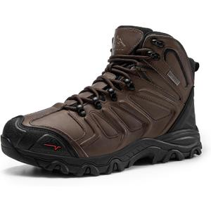 NORTIV 8 Men's Ankle High Waterproof Hiking Boots Outdoor Lightweight Shoes Trekking Trails Armadillo, 10, Dark Brown-leather