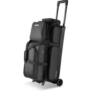 VEVOR Bowling Ball Bag, 3 Ball Double Roller Bowling Bag with Wheels, Featuring a Separate Compartment for Shoes (Up To US Size 16) & Oversized Accessory Pocket, Retractable Handle Extends to 41.34 in