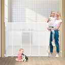 47" Extra Tall Retractable Baby Gates, Extends to 71" Wide, ExtraTall Retractable Safety Gate with Reinforced Strips, Retractable Tall Dog Gates for Doorways Mesh Baby Pet Gates Indoor, White