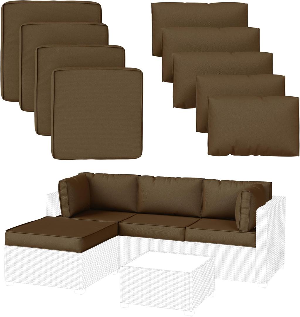 9 Pack Patio Cushion Covers Outdoor Patio Cushions Covers Replacement Waterproof with Zipper for 5 Pcs Patio Furniture Set, Covers Only, Chocolate