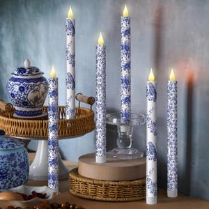 Baquler 6 Pcs Chinoiserie Bird Floral Flameless Candles 10.6 Inch Christmas Blue and White Battery Operated Led Candlesticks Chinoiserie Decor for Christmas Centerpiece Xmas Party Decor Holiday Gifts