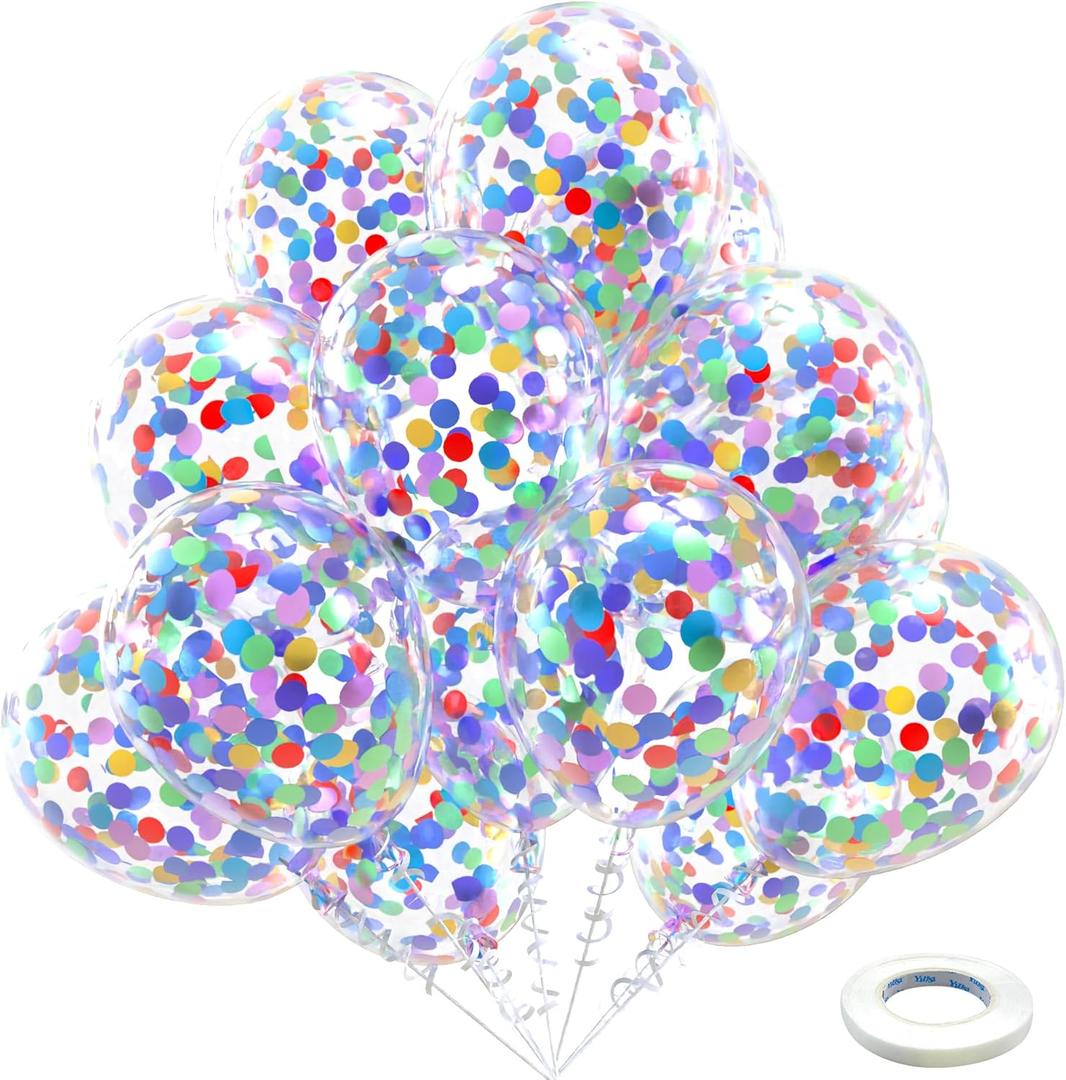 Rainbow Multicolor Confetti Latex Balloons - 60 Pack 12 inch Helium Colorful Confetti Balloons for Birthday Bridal Shower Wedding Party Decorations