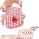 Yuehuam Pet Backpack Harness with Leash for Cat Small Dog Self Mini Carrier Back Pack Pocket Saddle Bags Puppy Bag with Training Lead Leash for Doggie Outdoor Travel Hiking Walking, Pink, M (Chest: 11-16.5, Fits 7-16.5 lbs)