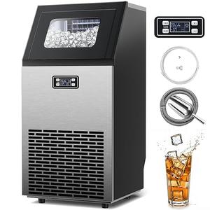 Kismile Commercial Ice Machine, 100Lbs/24H, 45 Cubes/Batch in 11-20 Mins, Stainless Steel Freestanding with Dual Self-Cleaning & 2 Water Inlet Modes for Restaurant/Bar/Home/Office Offices