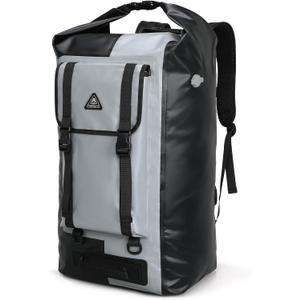 Haimont Waterproof Backpack Roll Top Dry Bag Kayak Dry Backpack IPX7 for Outdoor Dry Pack Boating Fishing 60L, Black/Gray