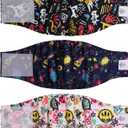 CuteBone Dog Diapers Male Washable Belly Band for Male Dogs Wraps Black 3pcs a Pack DM54XS (XS(9"-11"))